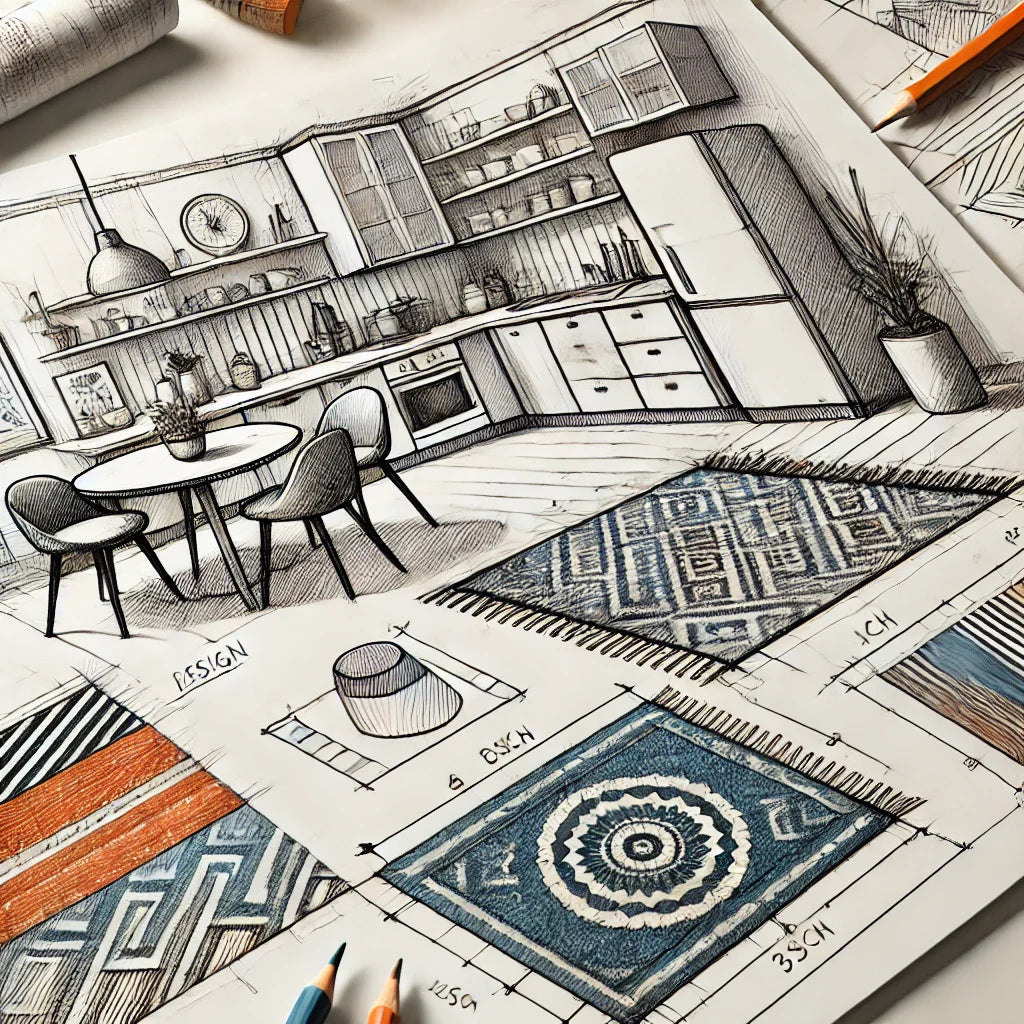 Sketch design for kitchen with a moroccan rug