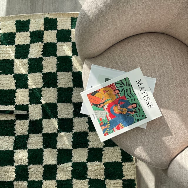 customer review image of a green and white checkered rug