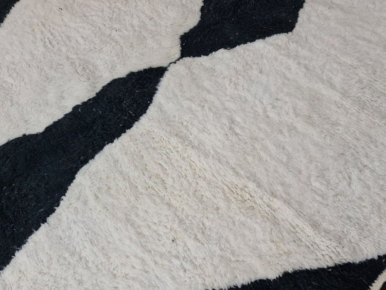 black and white patterned area rug closeup