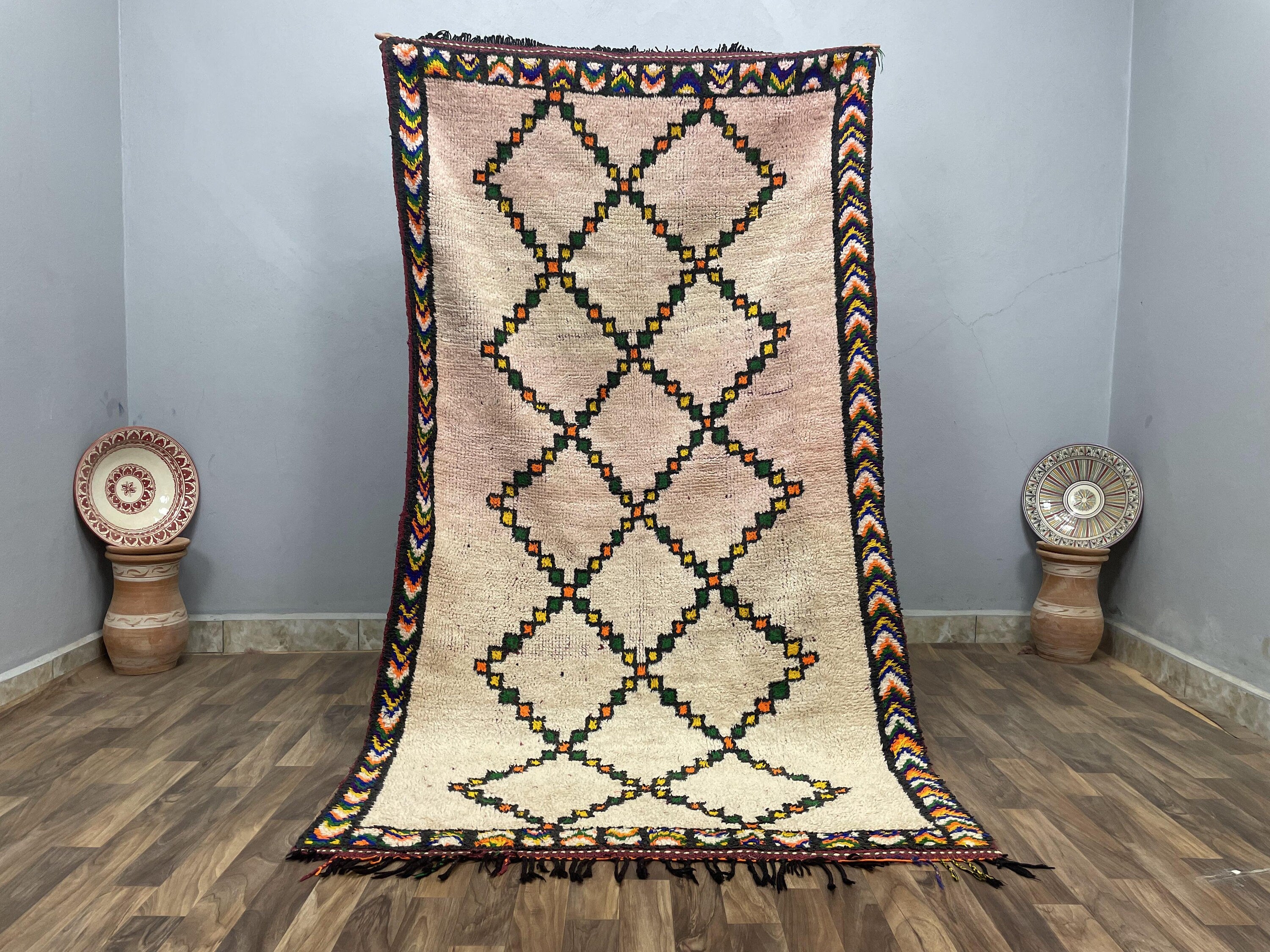 Vintage 4x7 Bohemian Boujaad Moroccan Rug