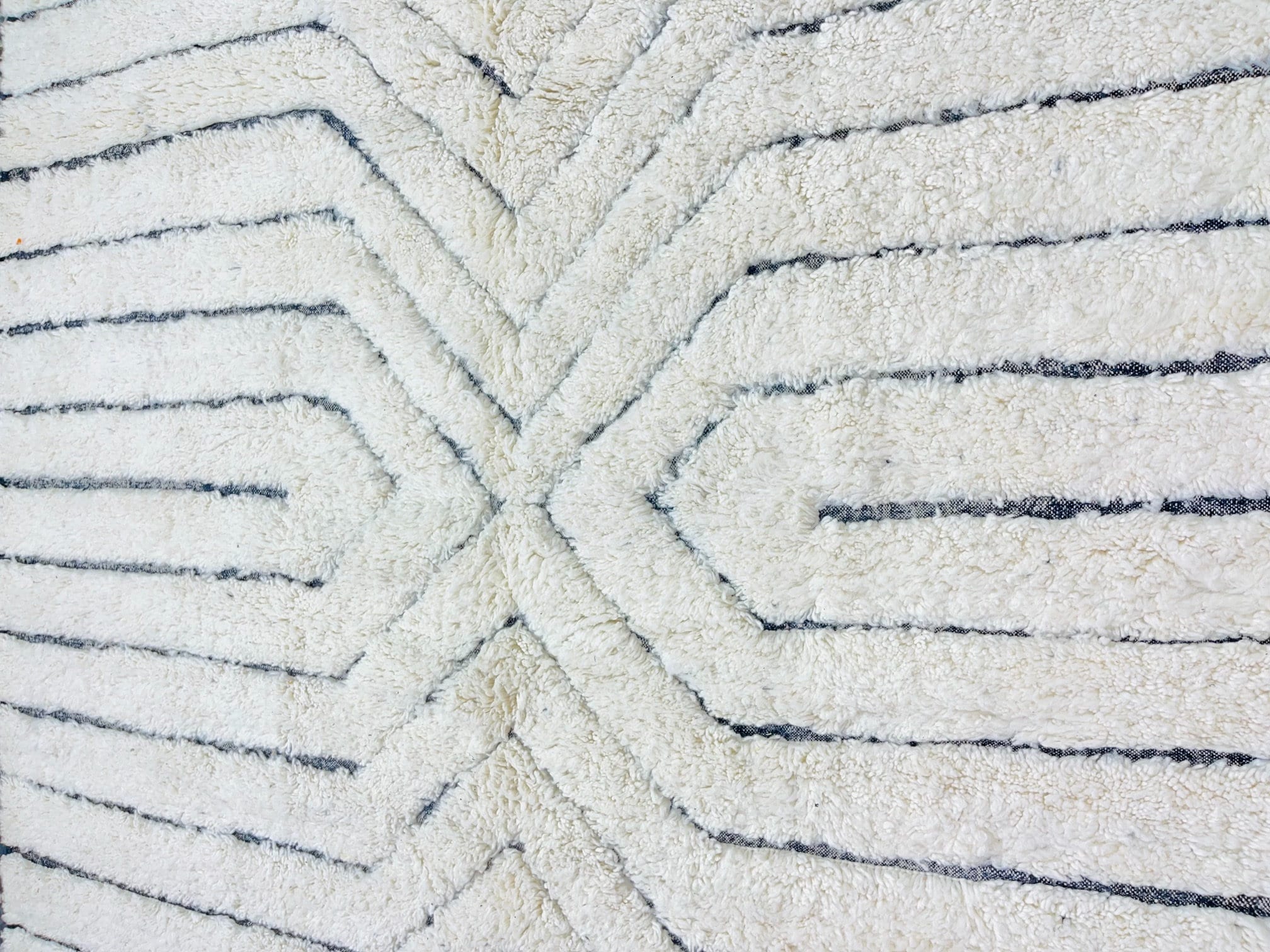 geometric patterned plush rug in neutral colors