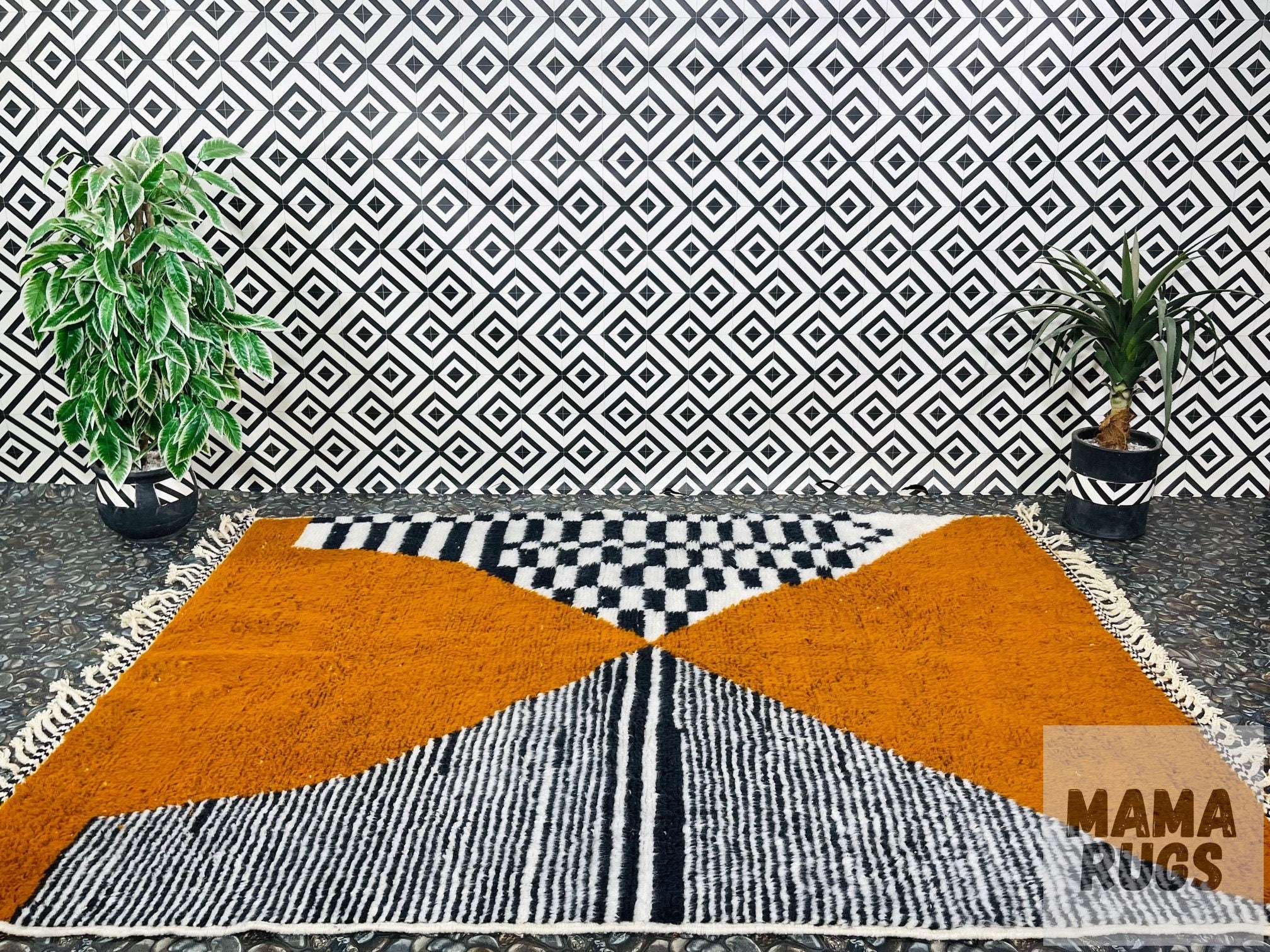 colorful geometric area rug with plants