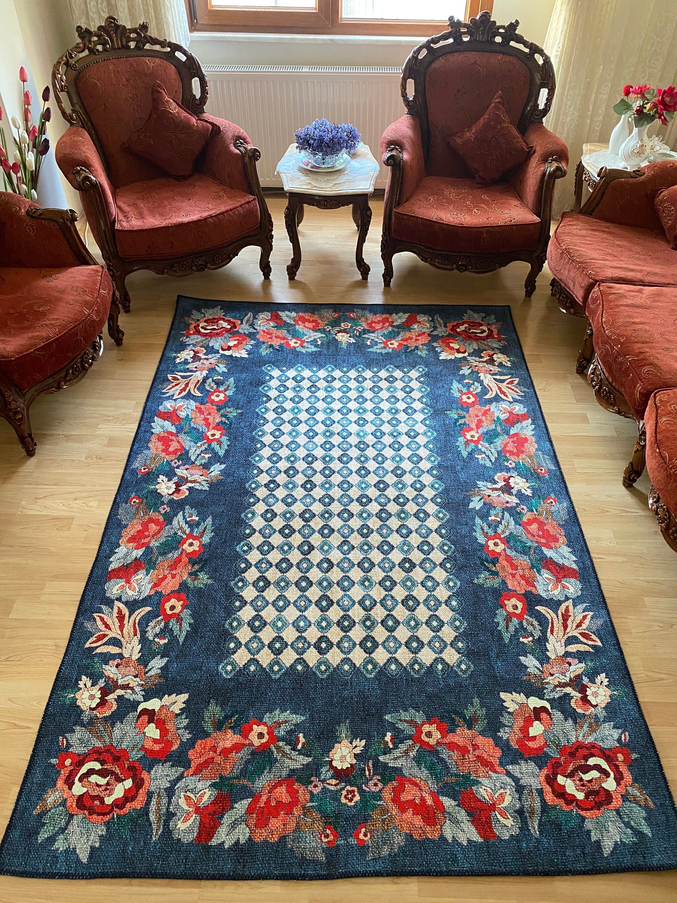 Floral Blue Kilim